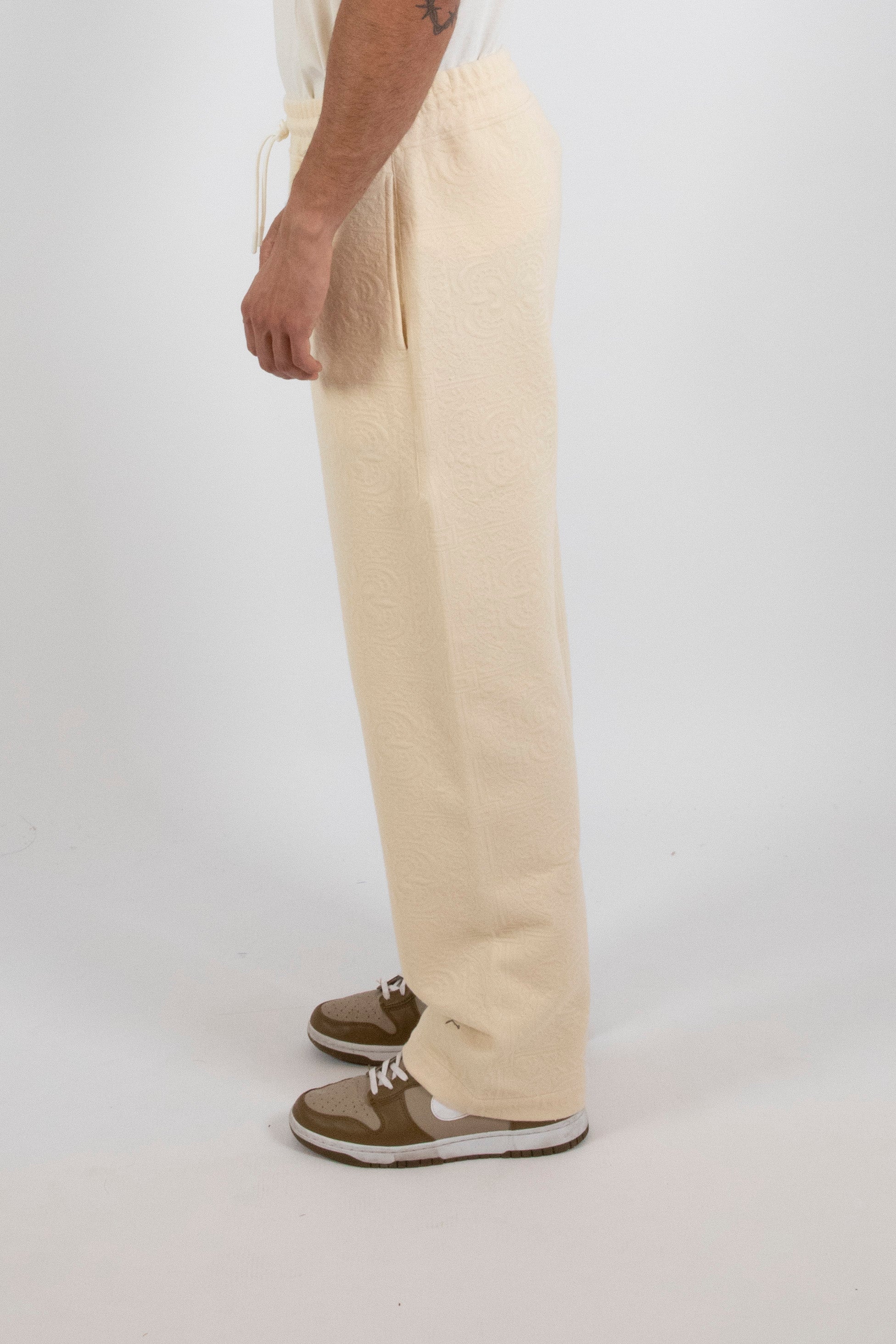 Inimigo, Cream Jacquard Sweatpants, Man Fashion, Luxury Sweatpants, Jacquard fabric sweatpants