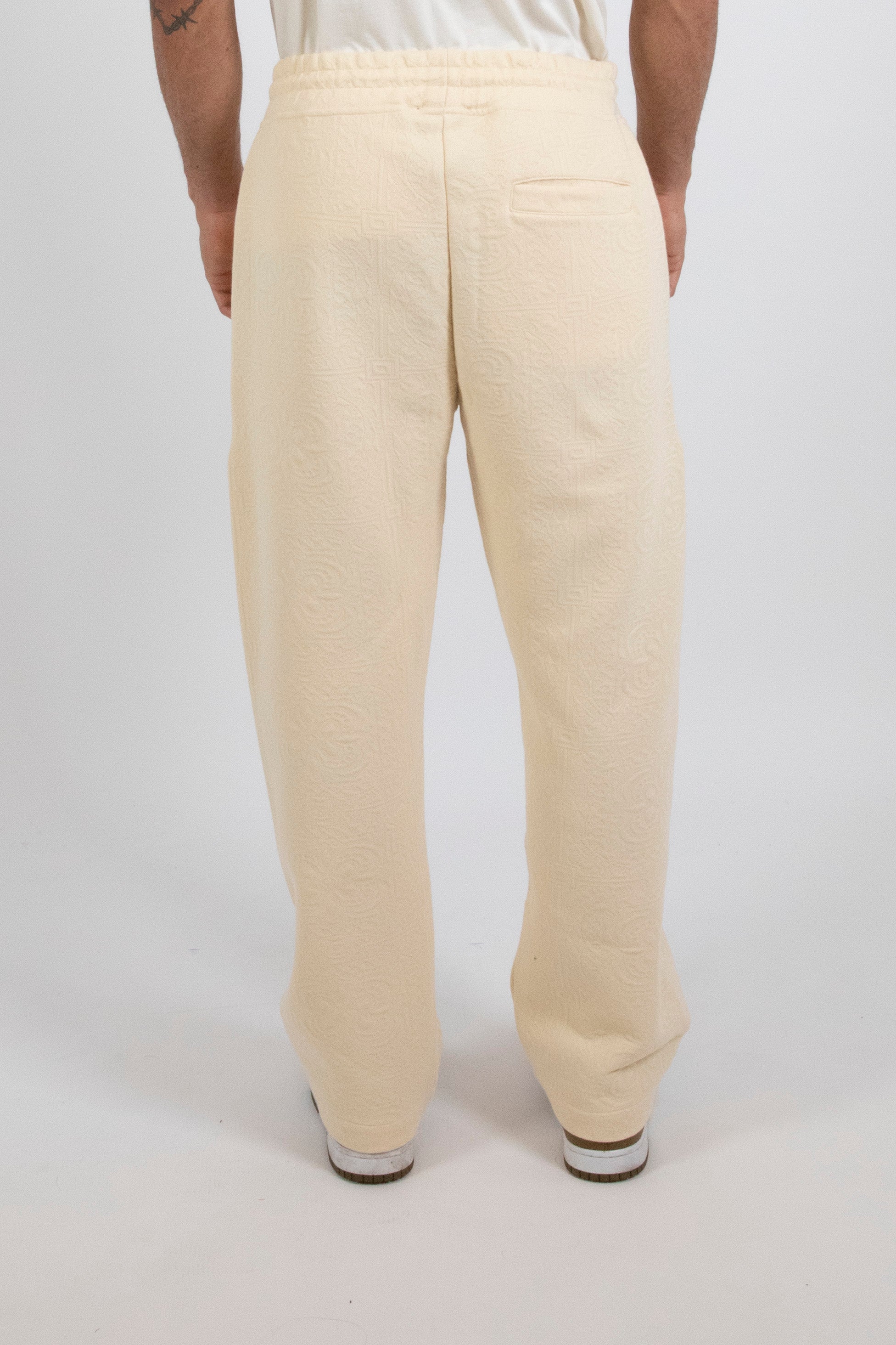 Inimigo, Cream Jacquard Sweatpants, Man Fashion, Luxury Sweatpants, Jacquard fabric sweatpants