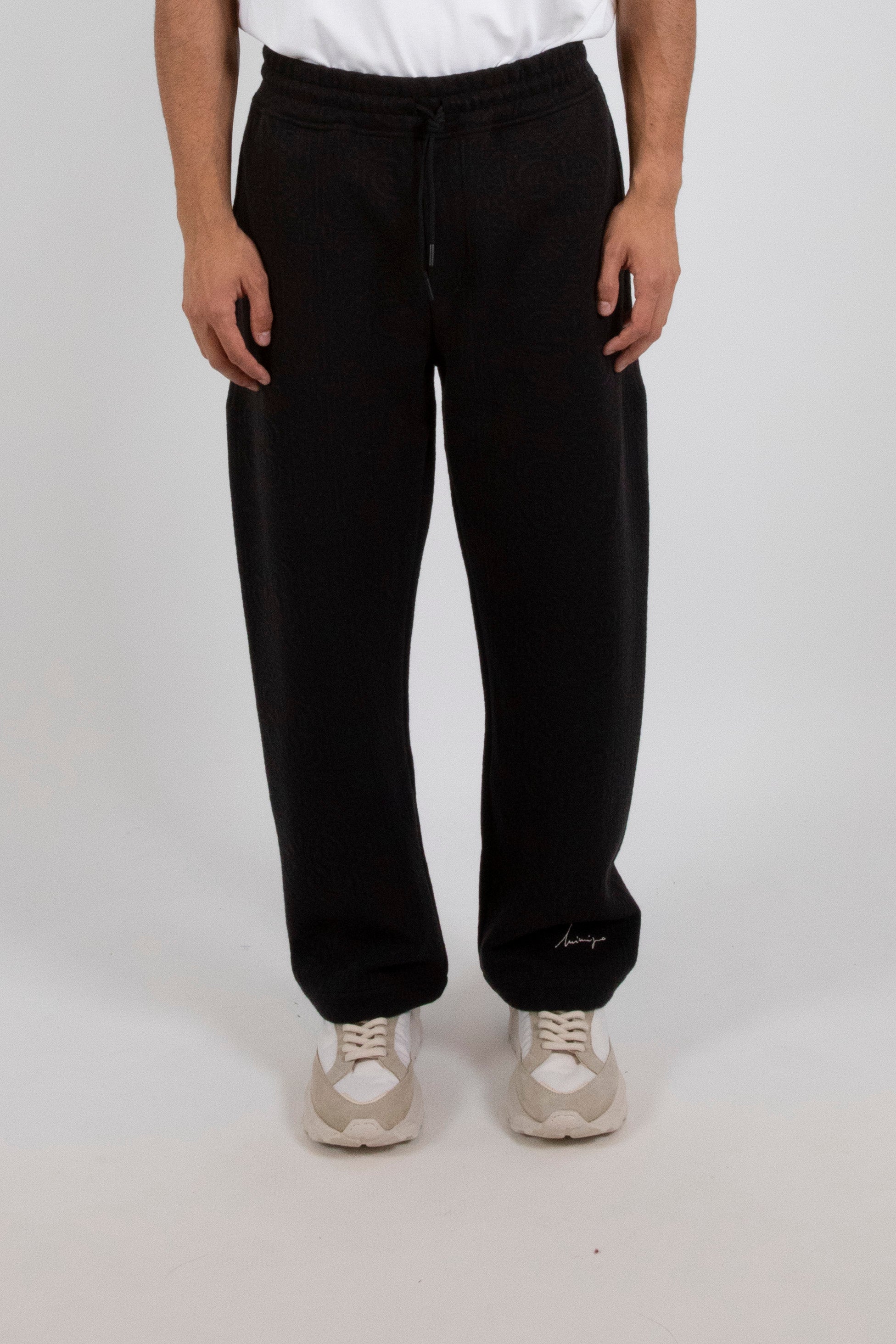 Inimigo, Black Jacquard Sweatpants, Man Fashion, Luxury Sweatpants, Jacquard fabric sweatpants