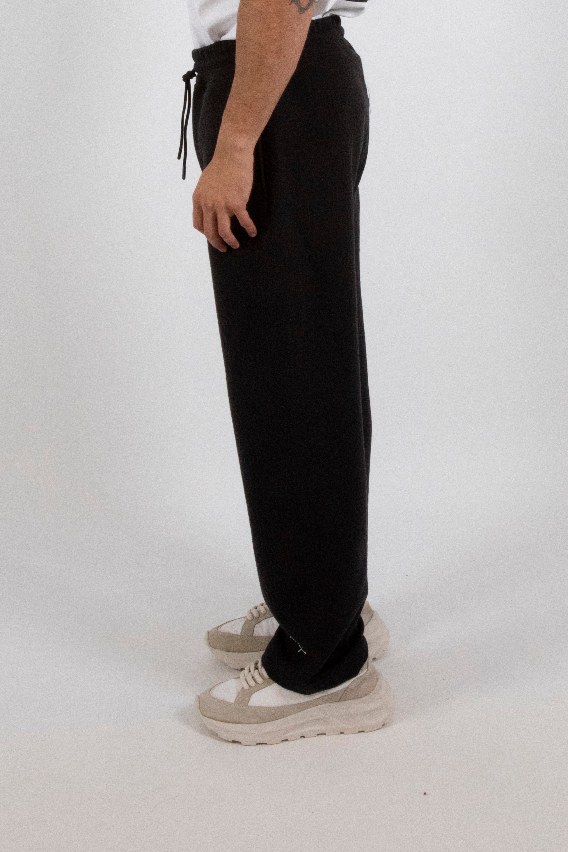 Inimigo, Black Jacquard Sweatpants, Man Fashion, Luxury Sweatpants, Jacquard fabric sweatpants