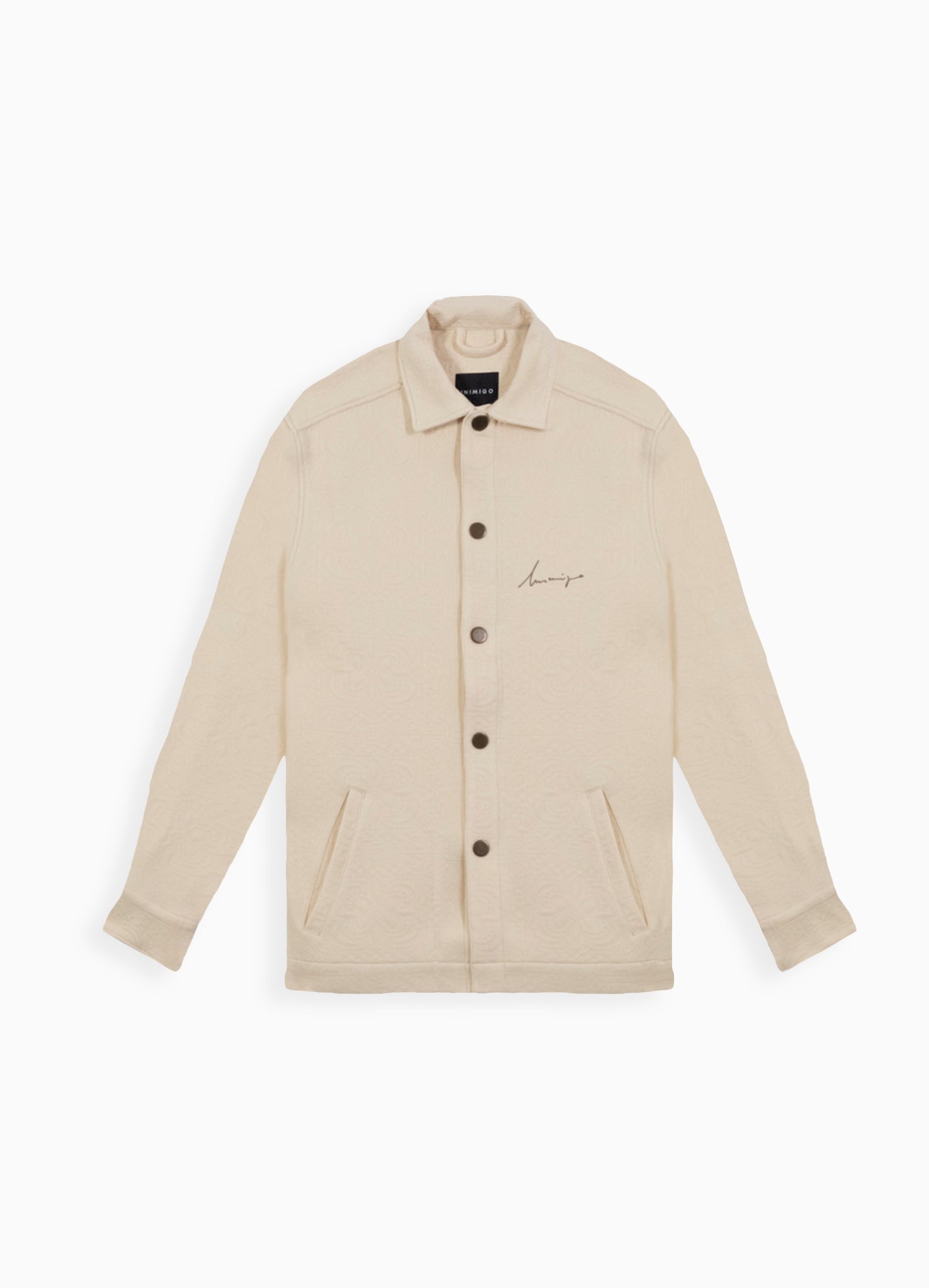 inimigo flower jacquard raw white overshirt fall flat front