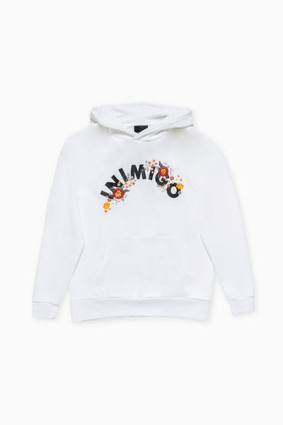 INIMIGO LOGO FLOWERS OVERSIZED WHITE HOODIE FLAT