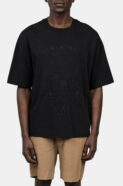 INIMIGO SKULL OVERSIZED BLACK T-SHIRT FRONT