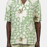 INIMIGO PALM ALL OVER GREEN BUTTON SHIRT FRONT