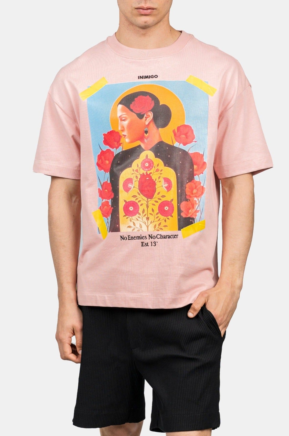 INIMIGO ART FLOWER OVERSIZED PINK T-SHIRT FRONT