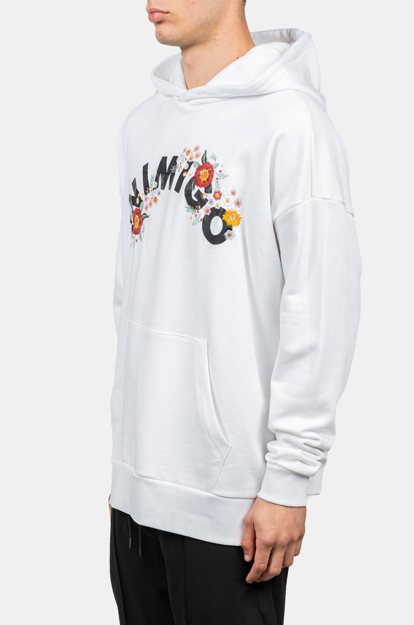 INIMIGO LOGO FLOWERS OVERSIZED WHITE HOODIE SIDE