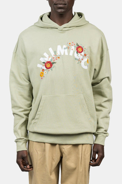 INIMIGO LOGO FLOWERS OVERSIZED GREEN HOODIE FRONT