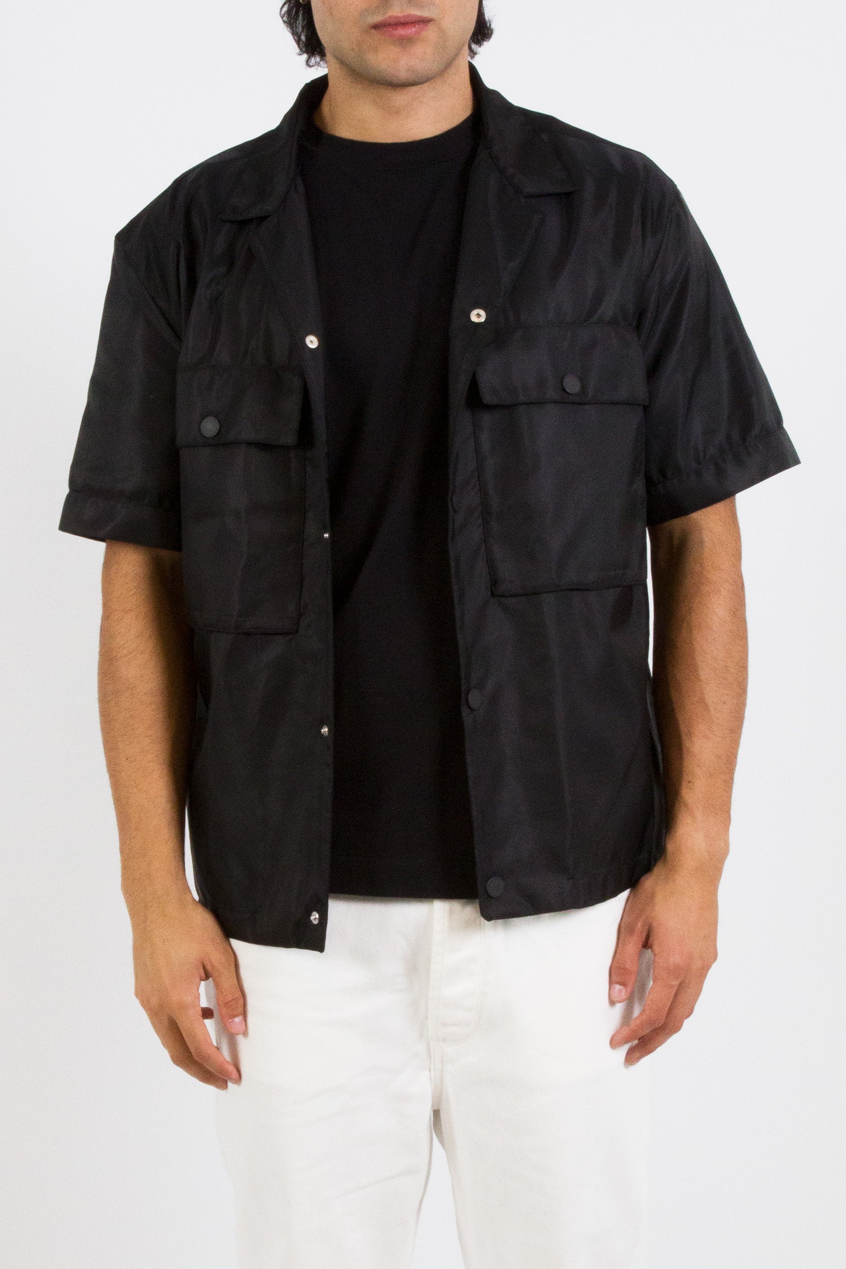 Inimigo,MAN FASHION, LUXURY, nylon shirt with snap closure, black